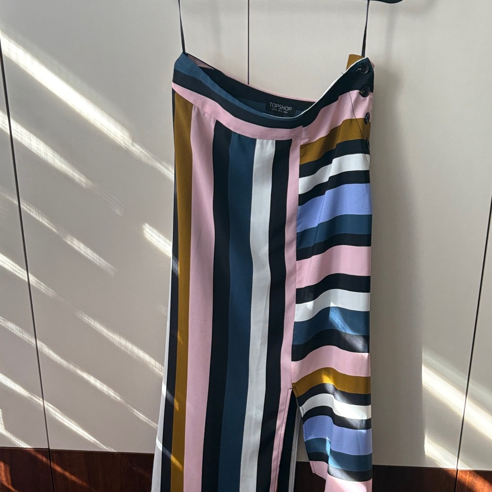 Topshop Asymmetrical Skirt with Pink, Blue, and Black Stripes